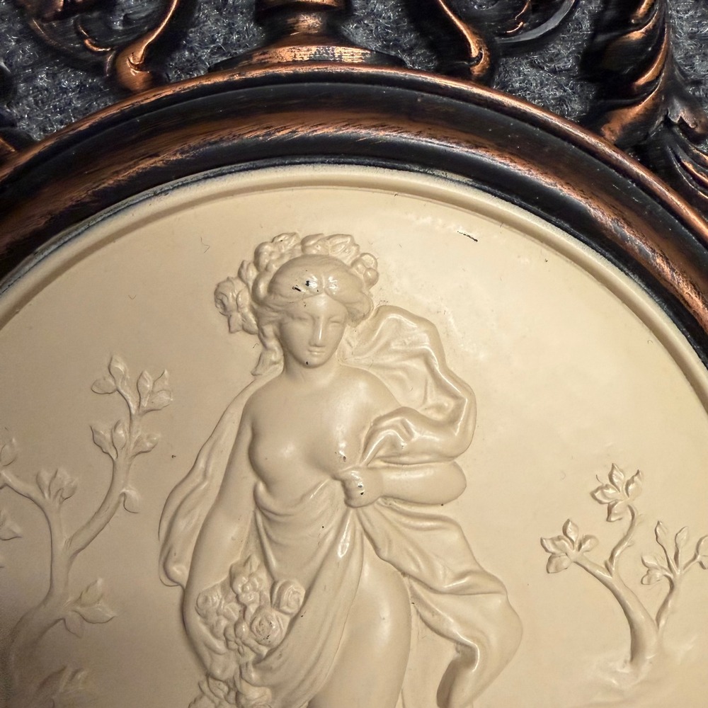 Vintage Dart Industries Plastic Ornate Wall Plaques Pair Goddess Relief Bronze - Picture 6 of 10